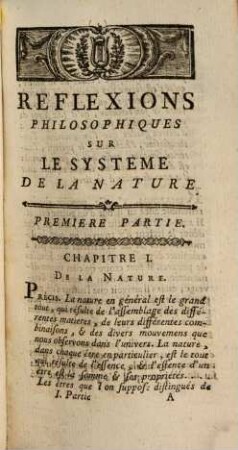 Réflexions Philosophiques Sur Le Systême De La Nature, 1