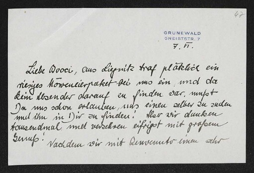 Brief von Brigitte Bermann Fischer an Margarete Hauptmann