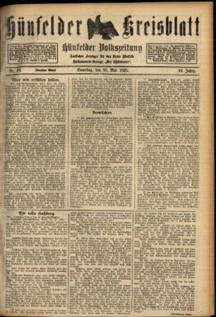 Zweite Ausgabe vom Samstag, den 16. Mai 1925.