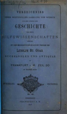 Antiquarisches Verzeichniss. 46. 1878