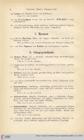 D. Glasgegenstände (Nr. 109 - 128)