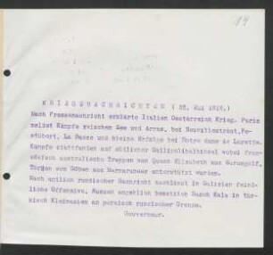 14 Kriegsnachrichten 25. Mai 1915