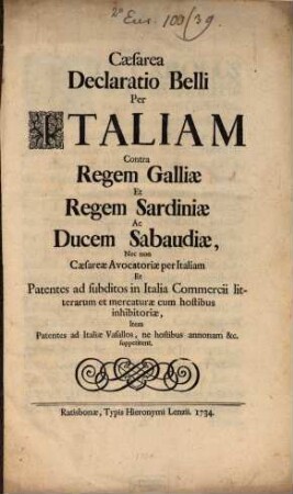 Caesarea Declaratio belli per Italiem contra regem Galliae et regem Sardiniae