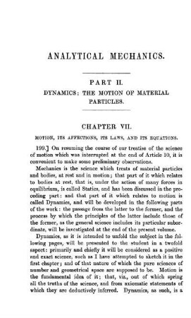 Chapter VII. Motion, its affections, its laws, and its equations.