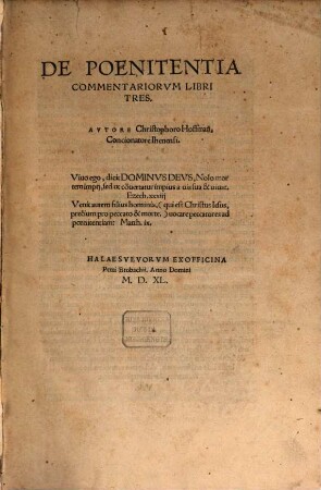 De Poenitentia Commentariorvm Libri Tres