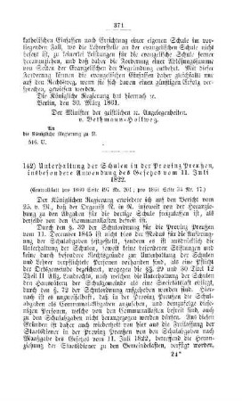 Unterhaltung der Schulen in der Provinz Preußen, insbesondere Anwendung des Gesetzes vom 11. Juli 1822 : [V. Elementarschulwesen]
