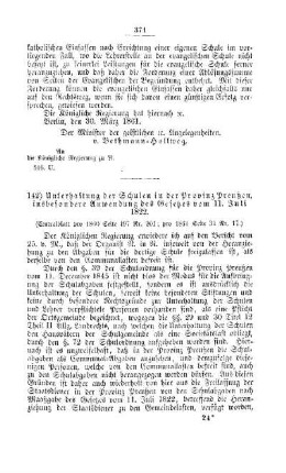 Unterhaltung der Schulen in der Provinz Preußen, insbesondere Anwendung des Gesetzes vom 11. Juli 1822 : [V. Elementarschulwesen]