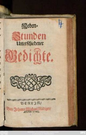 Neben-Stunden Unterschiedener Gedichte