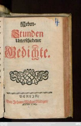 Neben-Stunden Unterschiedener Gedichte
