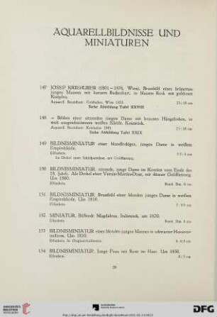 Aquarellbildnisse und Miniaturen (Nr. 147-159)