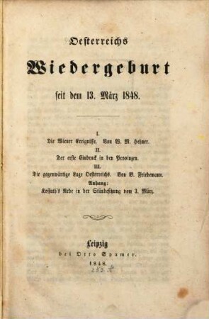 Oesterreichs Wiedergeburt seit dem 13. März 1848