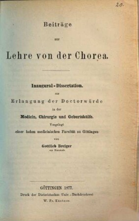 Beiträge zur Lehre von der Chorea
