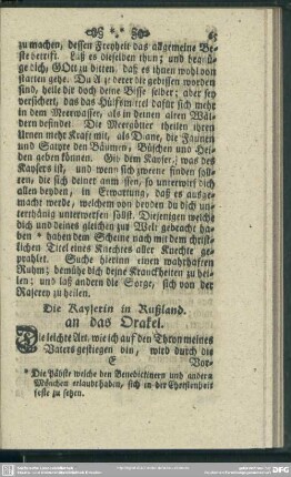 Die Kayserin in Rußland an das Orakel