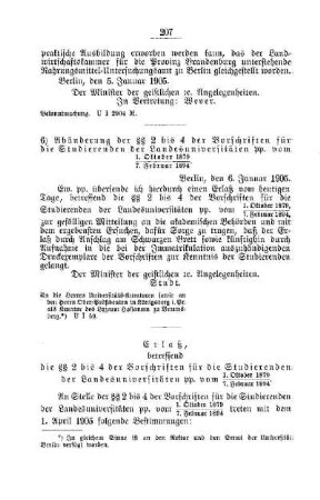 Abänderung der §§ 2 bis 4 der Vorschriften für die Studierenden der Landesuniversitäten pp. vom 1. Oktober 1879 / 7. Februar 1894 : [B. Universitäten und Technische Hochschulen]