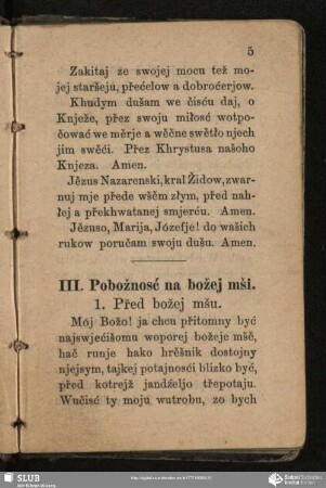 III. Pobožnosć na božej mši