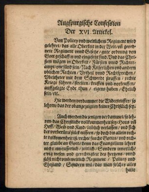 Der XVI. Artickel.