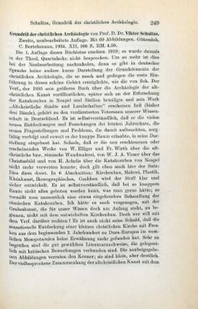 249-250 [Rezension] Schultze, Victor, Grundriß der christlichen Archäologie