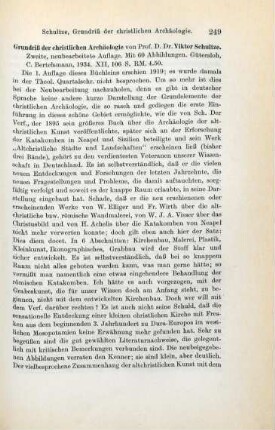 249-250 [Rezension] Schultze, Victor, Grundriß der christlichen Archäologie