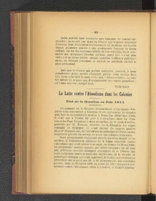 La Lutte contre l'Alcolisme dans les Colonies.