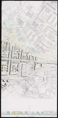 Bahnhofsbereich Potsdam Schinkelwettbewerb 1993: Lageplan 1:1000, Schnitt 1:500