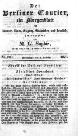 No. 800, Sonnabend, den 3. October 1829