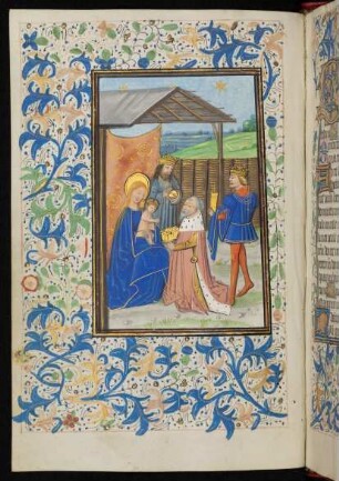 Vollbordürenseite mit Miniatur (Anbetung der Könige) und Blattrankenbordüre
