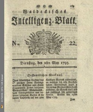 No. 22. Dienstag, den 28ten May 1793