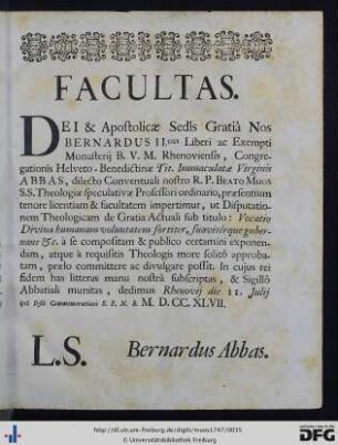 Facultas; Approbatio Theologica.