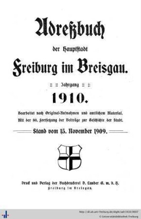 Adreßbuch der Hauptstadt Freiburg im Breisgau : Jahrgang 1910