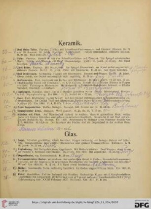 Keramik, Glas, Taschenuhren, Textilien (Nr. 1-215)