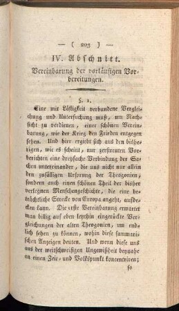 IV. Abschnitt. Vereinbarung der vorläufigen Vorbereitungen