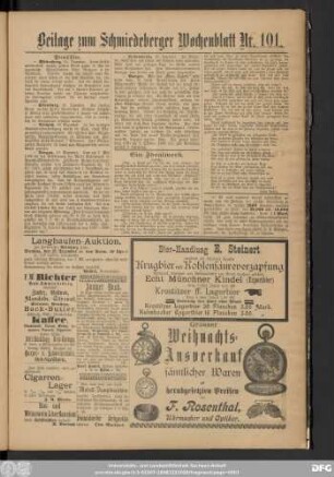 Schmiedeberger Wochenblatt, Beilage zum Schmiedeberger Wochenblatt Nr. 101.
