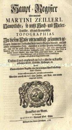 Hauptregister über alle Bände der Merianschen Topographie