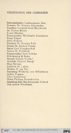 Verzeichnis der Leihgeber