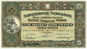 Geldschein, 5 Franken (CHF), 1.1.1921