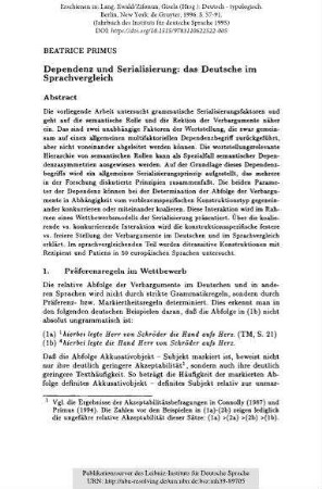 Dependenz und Serialisierung: das Deutsche im Sprachvergleich