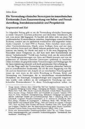 Die Verwendung ethnischer Stereotypen im interethnischen Erstkontakt: Zum Zusammenhang von Selbst- und Fremddarstellung, Interaktionsmodalität und Perspektivität