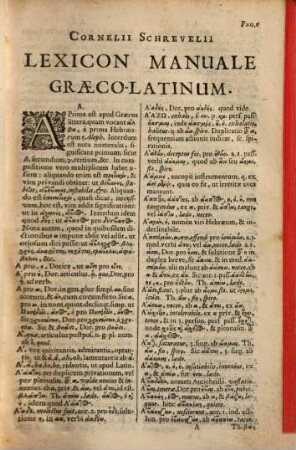 Corn. Schrevelii Lexicon Manuale Graeco-Latinum Et Latino-Graecum