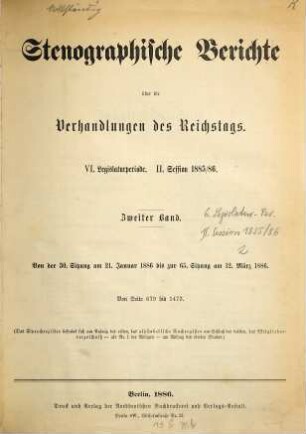 Verhandlungen des Reichstages. Stenographische Berichte. 87. 1885/86
