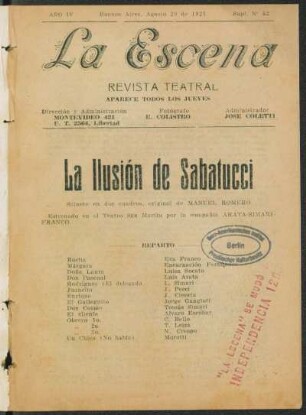 La ilusión de Sabatucci : sainete en dos cuadros
