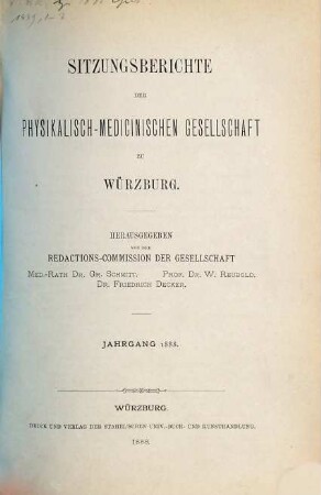 Sitzungs-Berichte der Physikalisch-Medizinischen Gesellschaft zu Würzburg. 1888