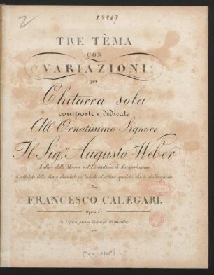 Tre Tèma Con Variazioni per Chitarra sola : Opera 7a.