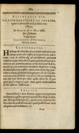 Disputatio XIX. De Interdictis, Et Iis Insuper, quae in administranda iustitia consiliunt.