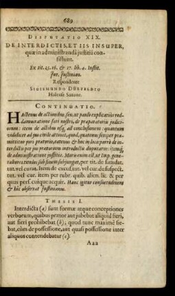 Disputatio XIX. De Interdictis, Et Iis Insuper, quae in administranda iustitia consiliunt.