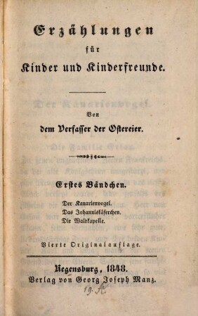 Erzählungen für Kinder und Kinderfreunde, 1.. Der Kanarienvogel