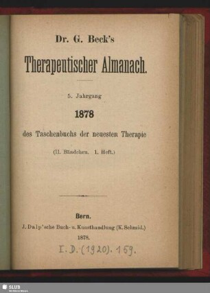 5.1878: G. Becks therapeutischer Almanach
