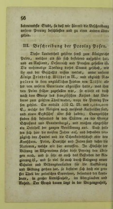 III. Beschreibung der Provinz Posen