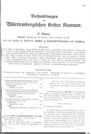 47. Sitzung, Stuttgart, 19.12.1916