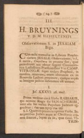 III. - HERM. BRUYNINGS Observationum S. in Jesaiam Biga.Cap.