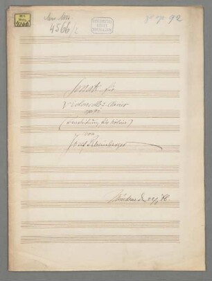 Sonate für Violoncello und Klavier op. 92 - BSB Mus.ms. 4566-2 : Bearbeitung für Violine